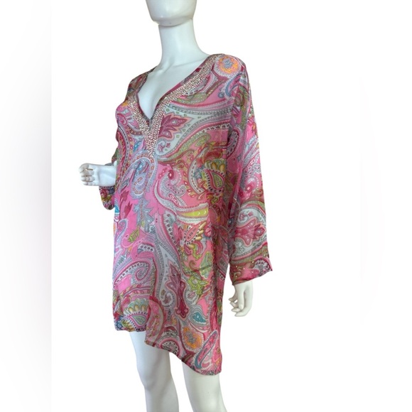 Frangí Vibran y Paisley V-Neck Beach Tunic - Picture 3 of 6